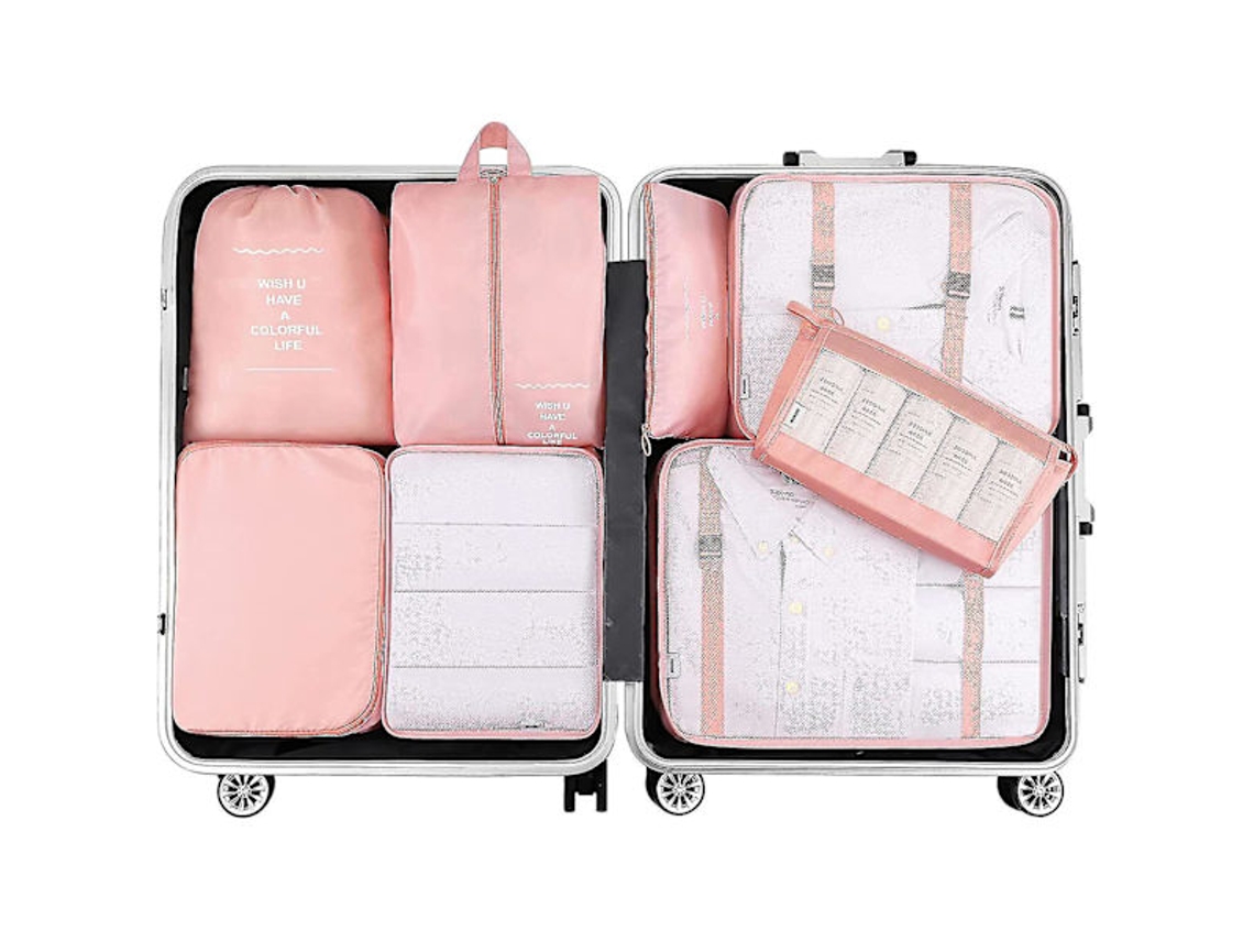 Conjunto De 8 Organizadores De Mala, Cor Rosa, Para Organizar Roupas, Calçado E Acessórios Em Viagem