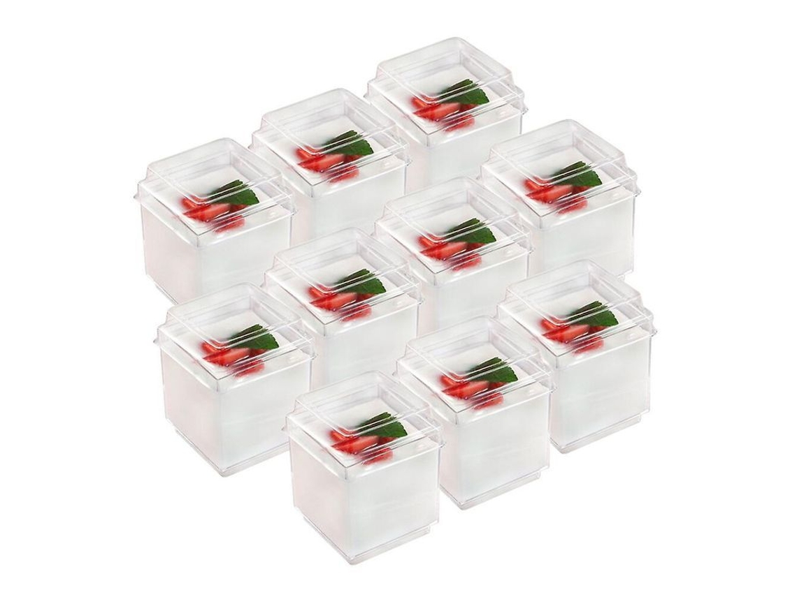 Flocos transparentes para mesa, em embalagens de 10 unidades, ideais para gelatina, mousse, salada e petiscos.
