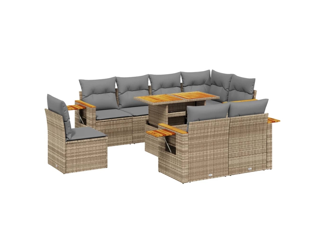 Conjunto de 9 sofás de jardim com almofadões Vime Pe Bege MAISON EXCLUSIVE (90x200 cm)