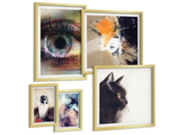 Quadros Decorativos Para Parede Lago, Píeres, Barcos, Paz Moldura Dourada Quadros Para O Escritório Espelharte (conjunto De 5 Imagens)