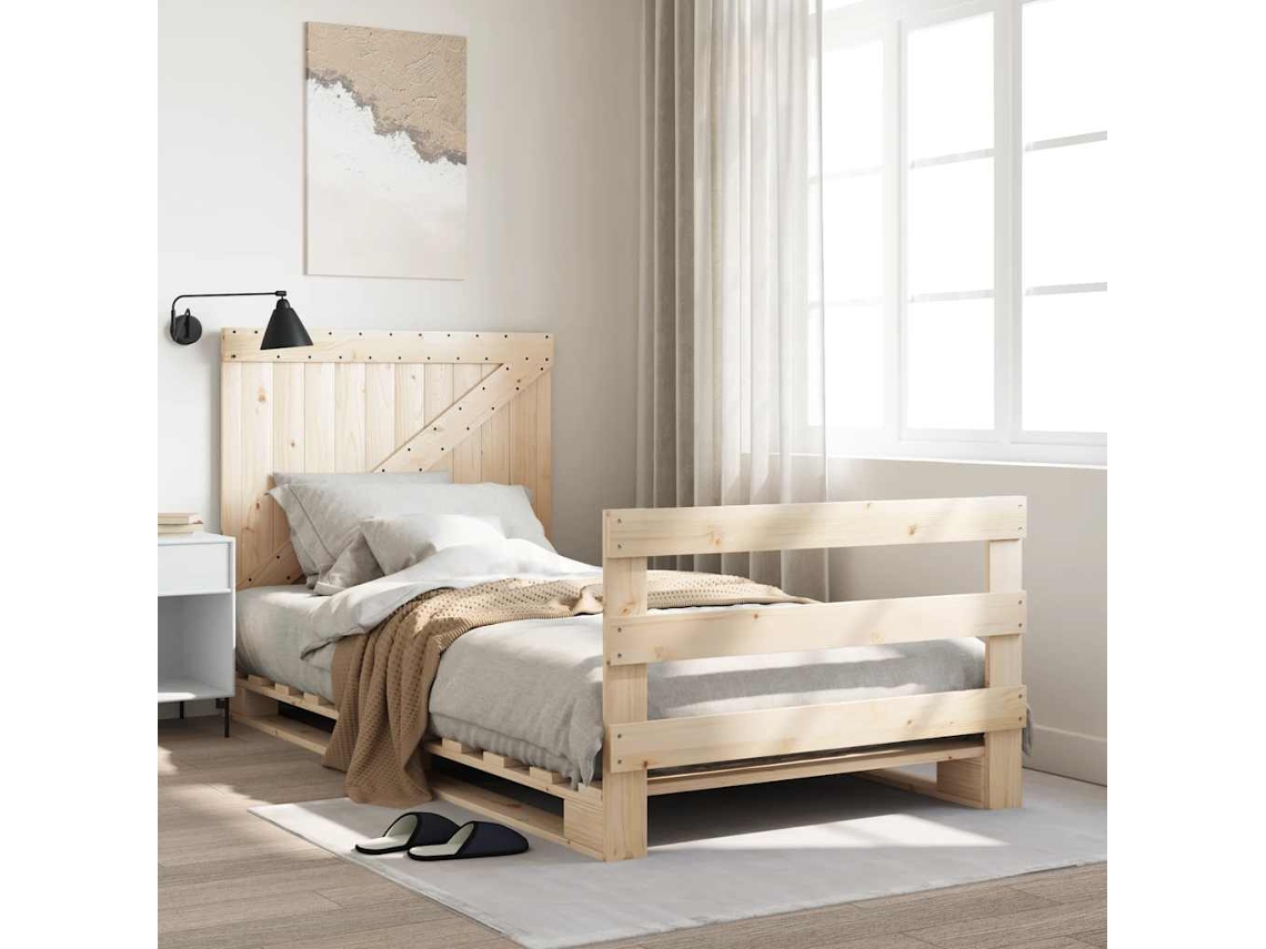 Vidaxl Estrutura De Cama Com Cabeceira 100x200cm Pinho Maciço