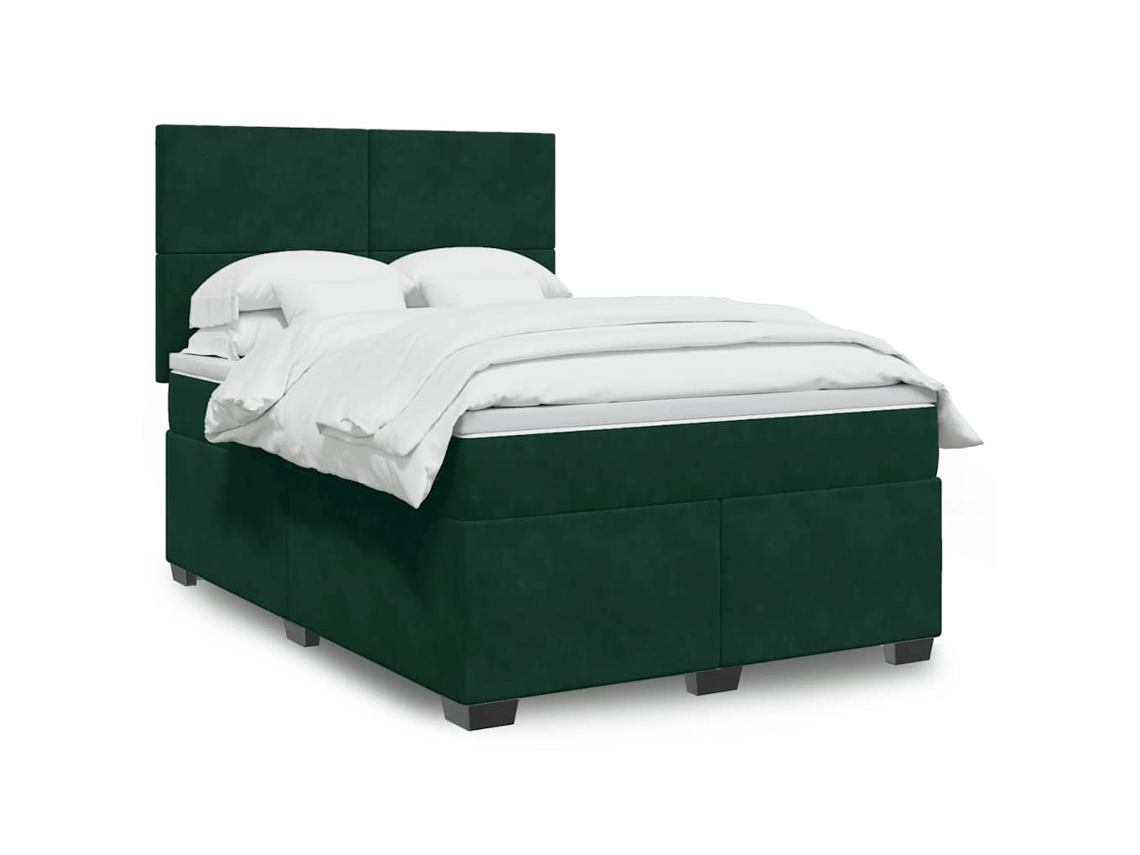 Vidaxl Cama Com Molas/colchão 140x200 Cm Veludo Verde-escuro