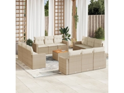 Vidaxl 13 Pcs Conjunto De Sofás P/ Jardim Com Almofadões Vime Pe Bege