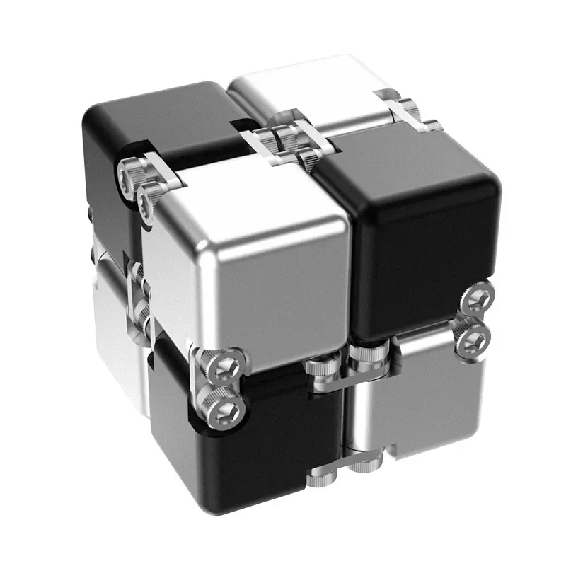 (preto E Prata) Cubo Infinito De Metal Para Aliviar O Estresse - Brinquedo De Dedo Para Montagem Diy