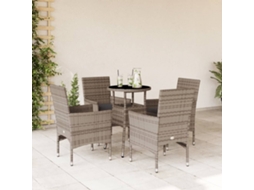 Vidaxl 5 Pcs Conjunto Jantar Jardim C/ Almofadões Vime Pe/vidro Cinza