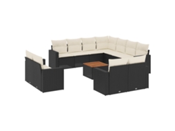 Maison Exclusive - 13 Pcs Conjunto De Sofás De Jardim Com Almofadões Vime Pe Preto