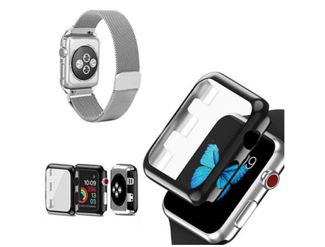 Kit Pulseira Bracelete Milanese Loop Fecho Magnético Capa Anti-Impacto Apple Watch Series 4 44Mm ATYULNM Cinza