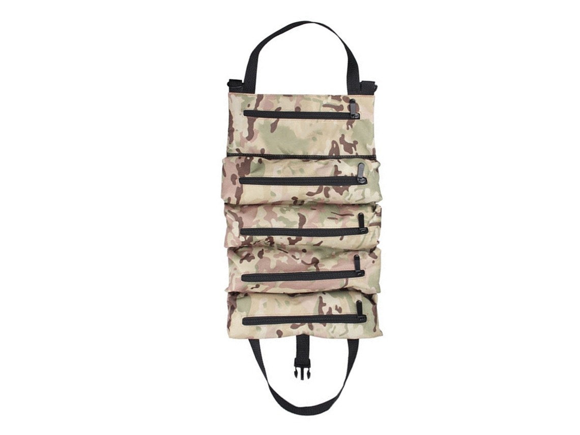Mochila Enrollável De Ferramentas De Tecido Camuflado Com 5 Bolsos Zipper Para Eletricista E Mecânico