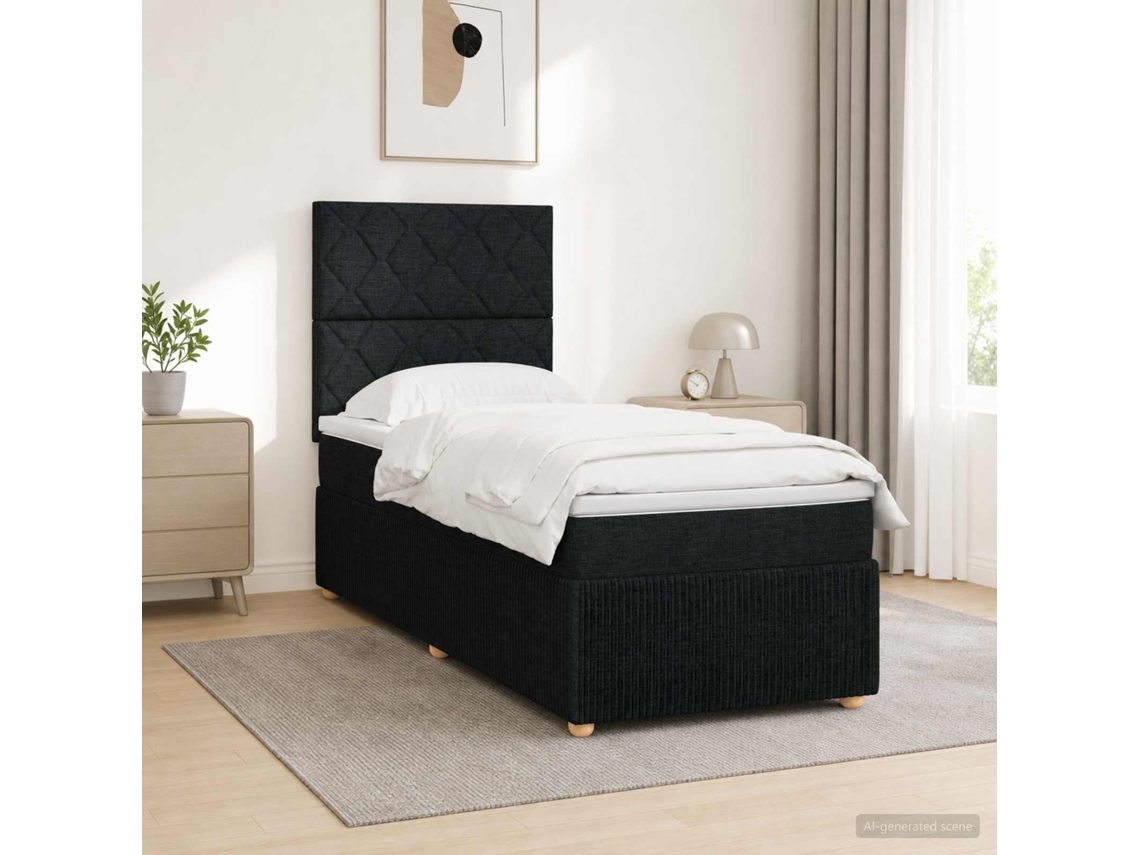 Vidaxl Cama Box Com Led E Colchão Preto 90 X 190 Cm Tecido