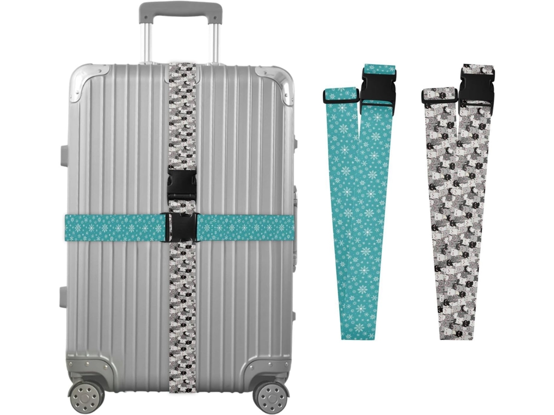 Conjunto De 2 Cintas Bagagem Inverno Com Estampa Floco Neve Em Tons Verde Azulado, Cinza E Branco, E Um Desenho Fofo De