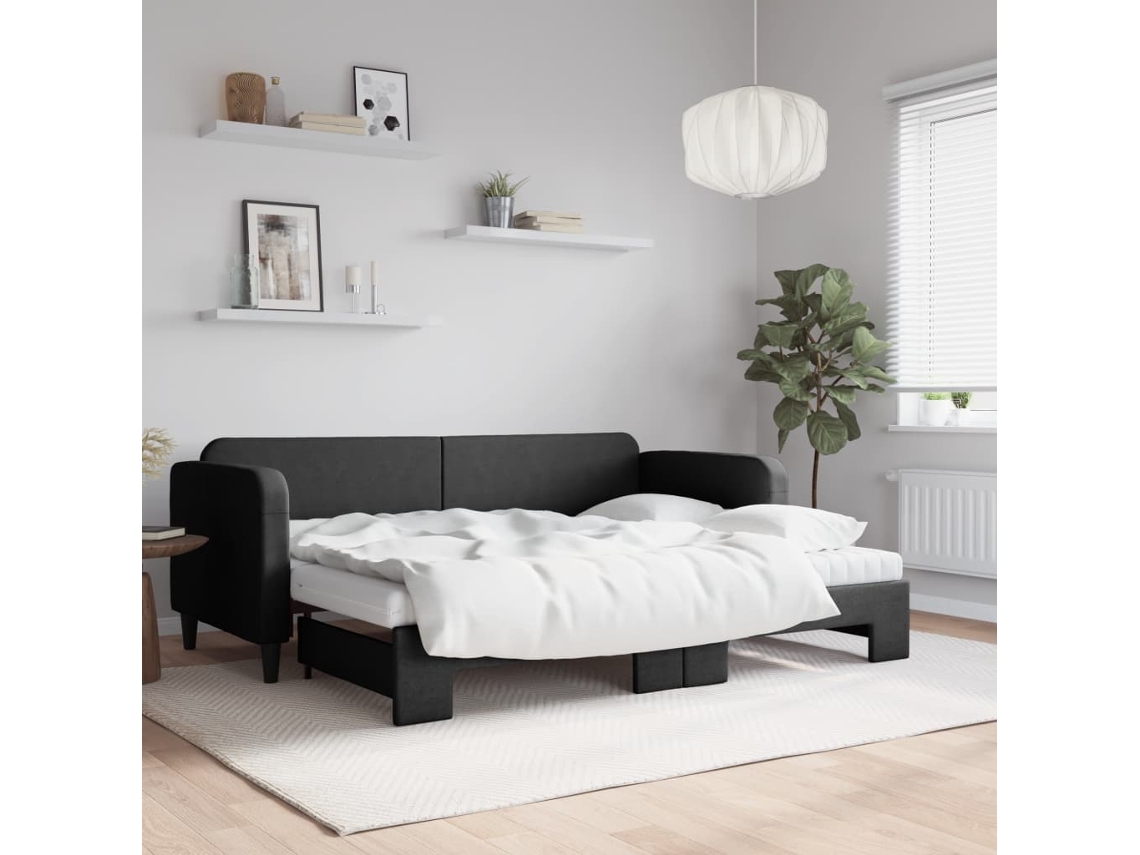 Vidaxl Sofá-cama Com Gavetão E Colchões 80x200 Cm Tecido Preto