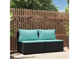 Sofás De Centro P/ Jardim C/ Almofadões 2 Pcs Vime Pe Preto Dkd Home Decor