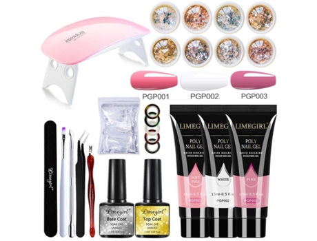 Kit de acrílico com lâmpada, kit de extensão de unhas em gel, 8 cores, glitter, kit de manicure Limegirl