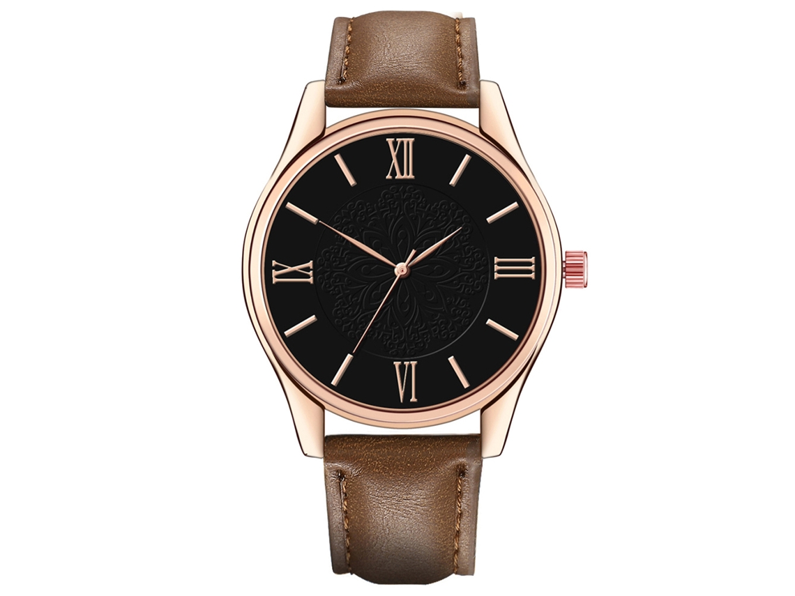 Relógio de Pulso Masculino de Moda Pulseira Pu Mostrador Redondo Analógico Quartzo (dark Coffeeblack)