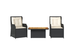 Maison Exclusive - 3 Pcs Conjunto Lounge De Jardim C/ Almofadões Vime Pe Preto