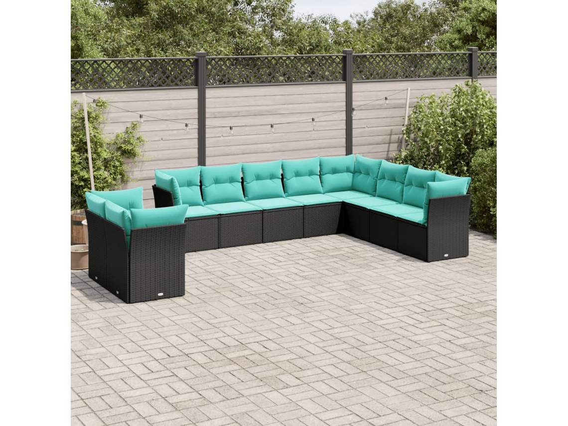 Vidaxl Conjunto De Sofá De Jardim Com 10 Peças E Almofadas Em Rattan Sintético Preto