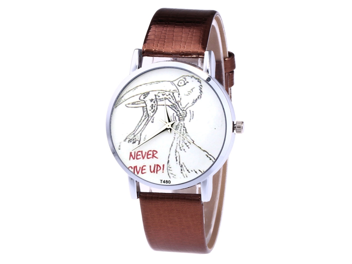Relógio de Casal de Moda com Pulseira de Couro Pu Simples Esfera Redonda Quartzo Café