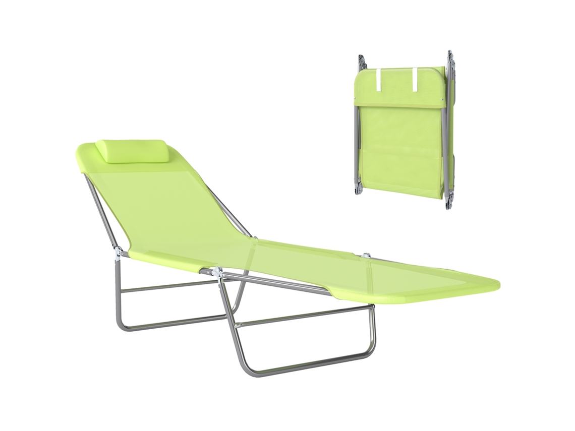 Espreguiçadeira Jardim Apoio Cabeça Camping 120 Kg Verde