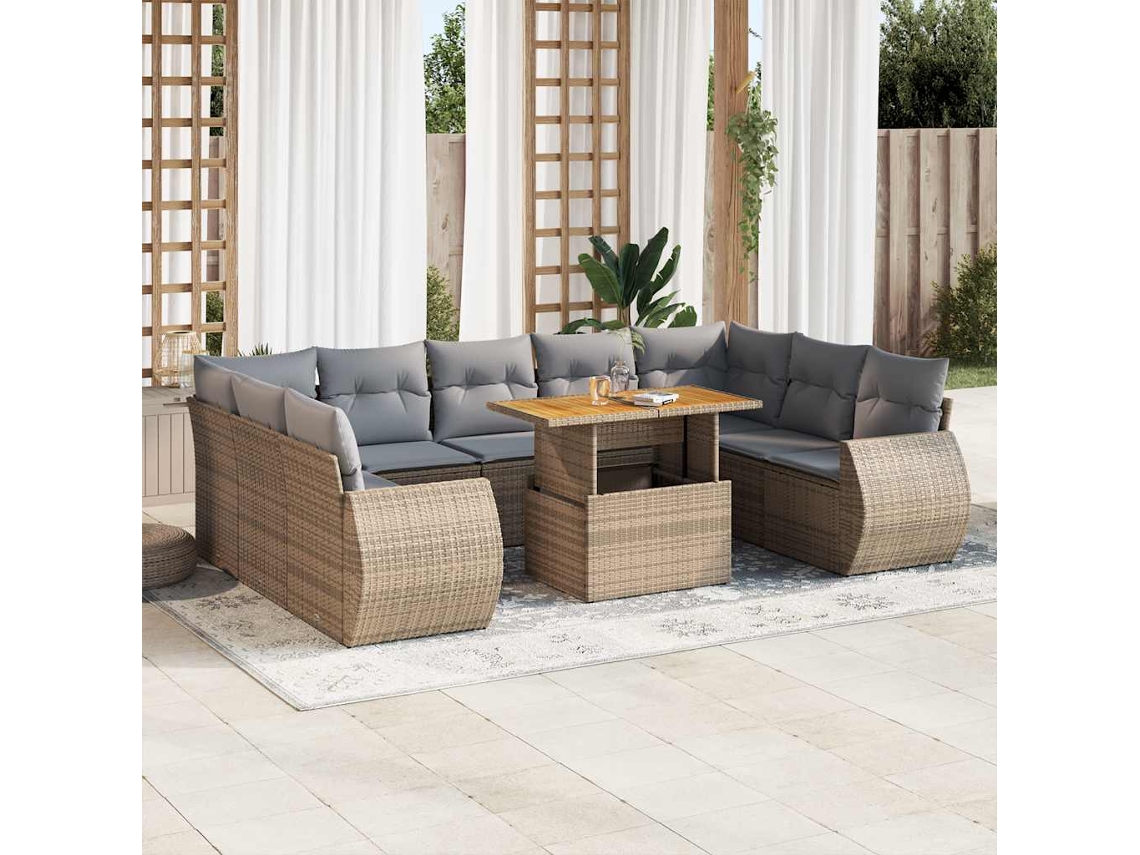 Vidaxl 10 Pcs Conjunto De Sofás P/ Jardim Com Almofadões Vime Pe Bege