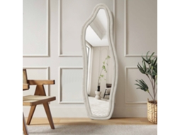 Espelho De Pé 140×45cm Formato Irregular E Curvo, Moldura De Veludo Branco Perfeito Para Uma Visão De Corpo Inteiro E Para Conferir O Look. Ycone