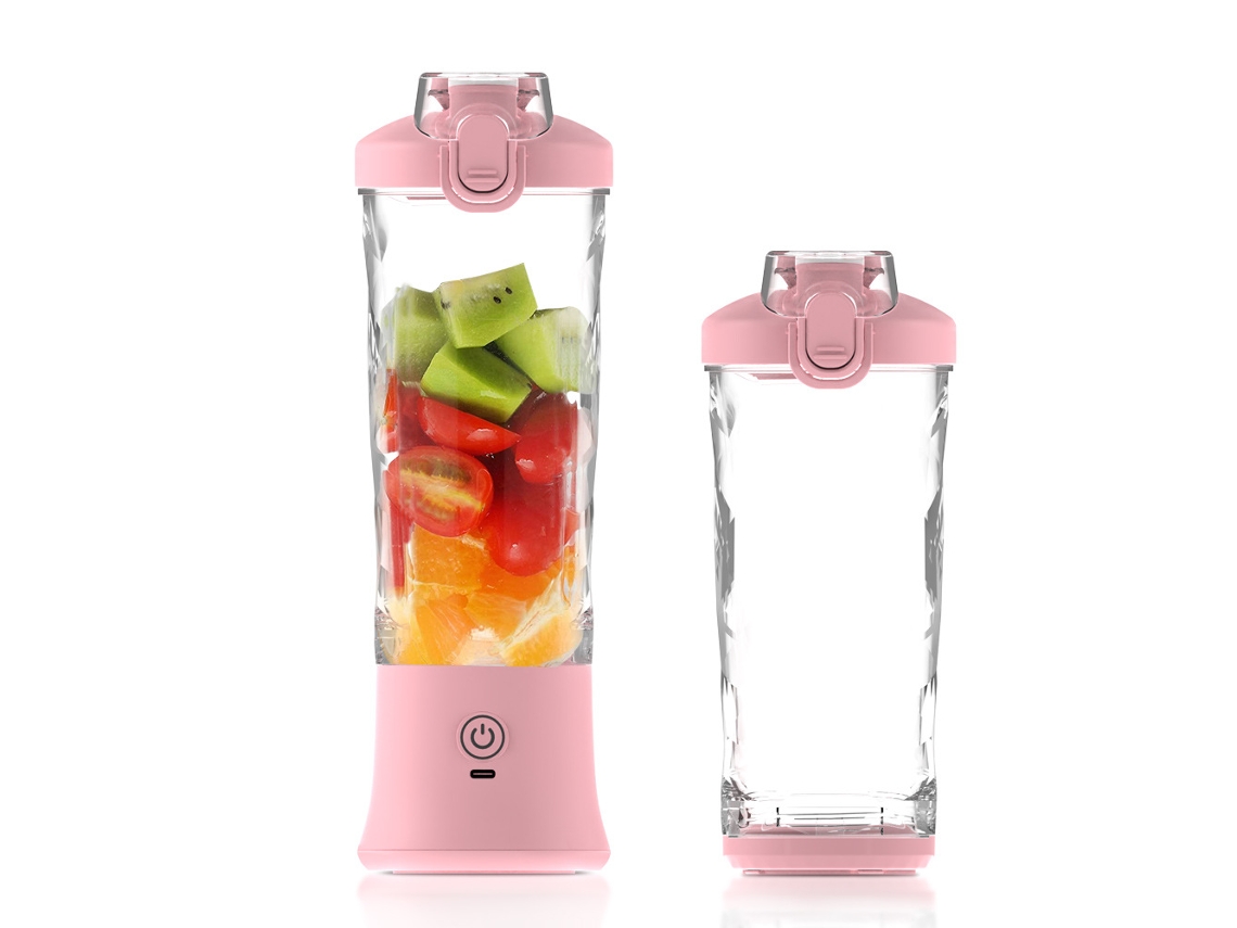 Lurelia Liquidificador Portátil Recarregável Usb, 600 Ml, 6 Lâminas, Aço Inoxidável, Sem Bpa, Para Smoothies, Rosa