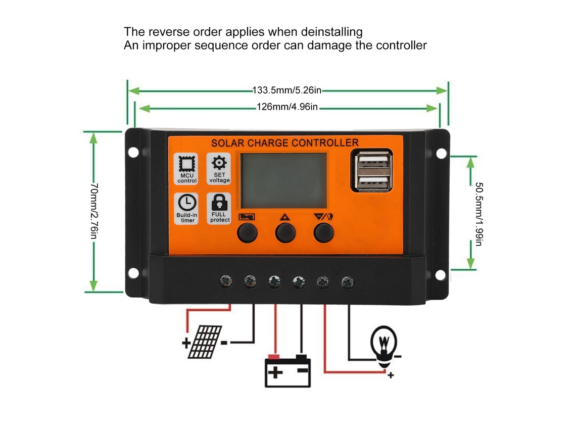 Controlador De Carga Solar Lcd 12v 24v 10a