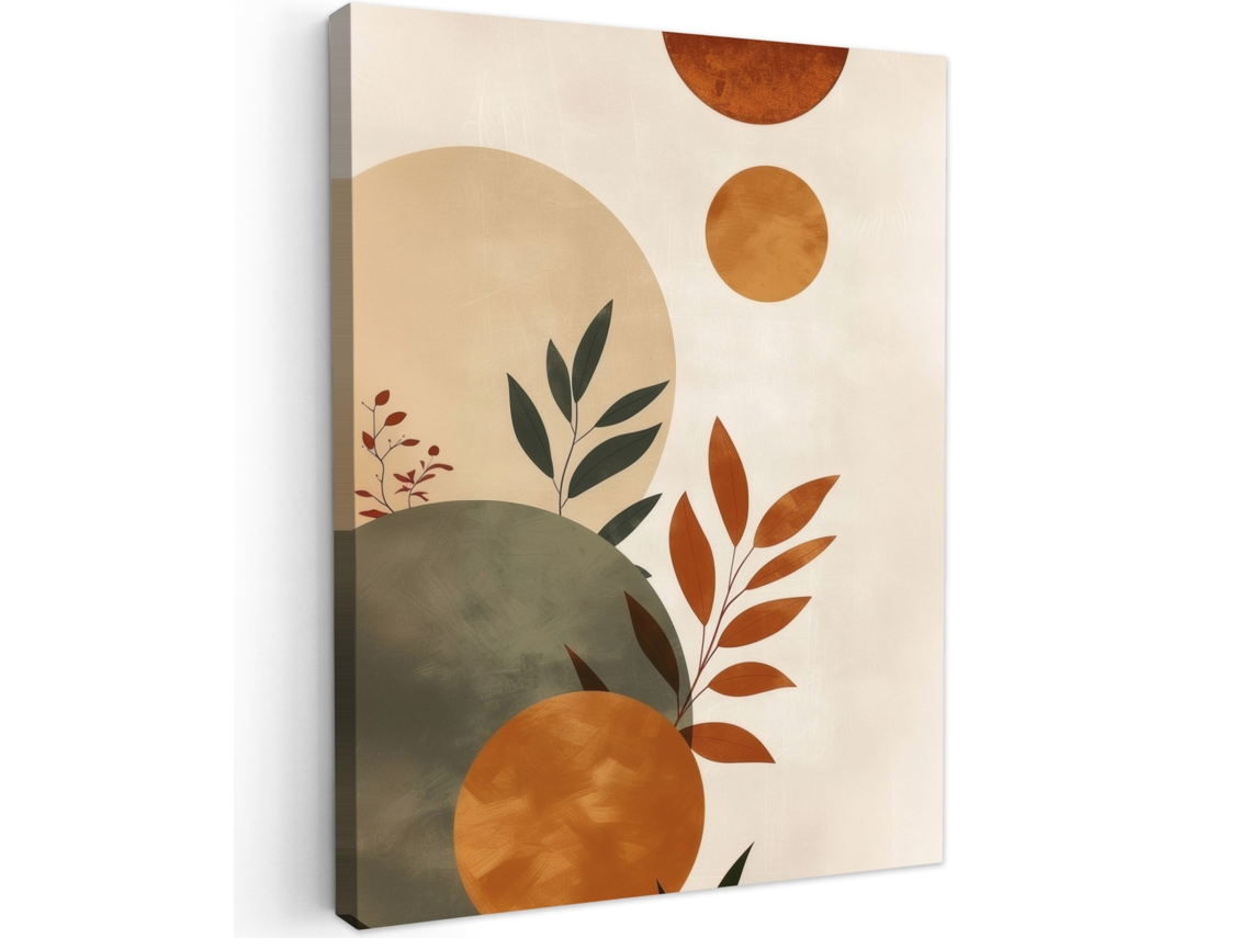 Formas de Tecido Estampado - Redondo - Folhas - Bege 60x80