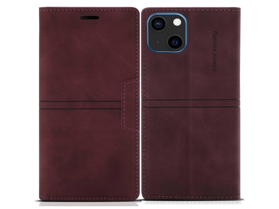 Capa Para Iphone 14 Plus Pele Sintética Anti-choque Magnética Vermelho
