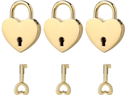 Conjunto De 3 Mini Cadeados Em Formato Coração Com Chave, Cadeado Em Formato De Coração Para Caderno, Pequeno Cadeado De Metal Dourado Para Colar
