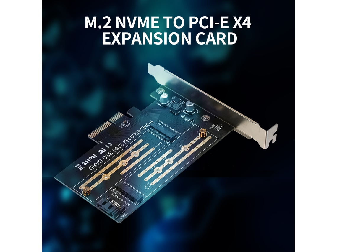 Cartão De Expansão M.2 Nvme Para Pci E X4 Com Interfaces M Key E B Key, Suporta Protocolos Nvme E Sata Luz Dourada