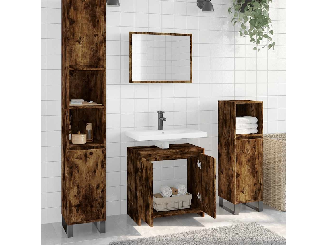 Vidaxl 2 Pcs Conj. Móveis Casa De Banho Derivados Madeira Cor Fumado