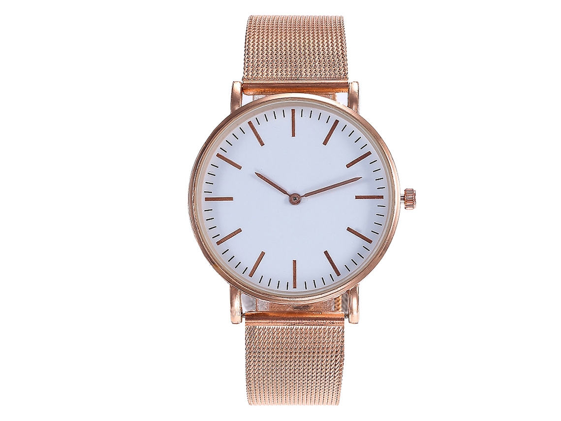 Reloj De Pulsera De Aleación Con Dial Redondo Analógico De Cuarzo Para Mujer Y Hombre (oro Rosa Y Blanco)