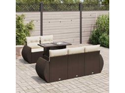6 Pcs Conjunto De Sofá Jardim C/ Almofadões Vime Pe Marrom Dkd Home Decor