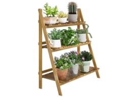 Suporte para Plantas de Madeira, 3 níveis, estante dobrável para vasos, 80x37x93cm, natural BTFORUS