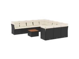 Conjunto de 12 Sofás de Jardim com Almofadões Vime Pe Preto MAISON EXCLUSIVE
