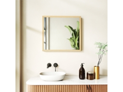 Espelho de Parede Quadrado 50x50 Cm com Moldura de Madeira Natural, Perfeito para Banheiro, Sala Ou Quarto br