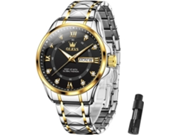 Lurelia Relógio Cronógrafo Masculino, Movimento De Quartzo, Luminoso, Detalhes Com Strass, Aço Inoxidável, Dourado