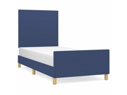 Conjunto 1 Estrutura De Cama Com Cabeceira Vidaxl Azul Tecido (203 X 93 X 128 Cm)