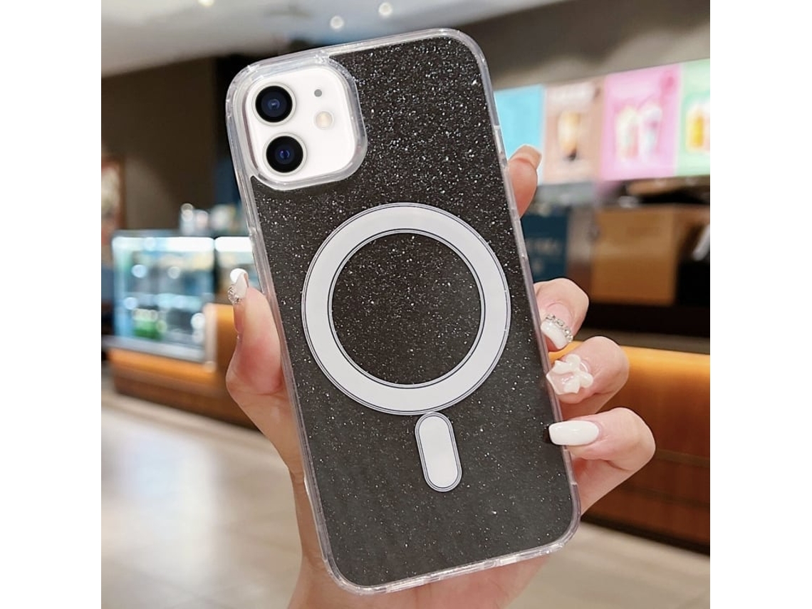Capa Transparente Com Glitter Para Iphone 11 - Acrílico - Magsafe - Preta