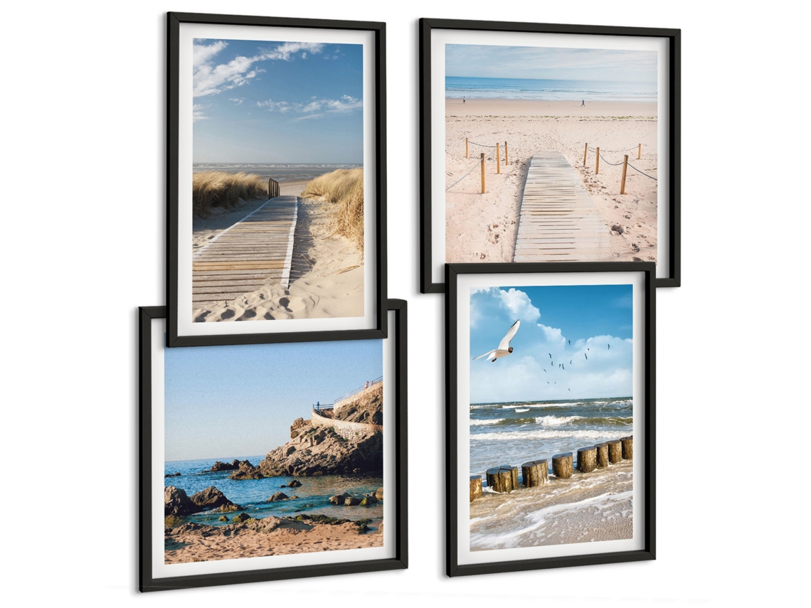 Composição De Quadros Na Parede Acessórios Rosa Estilosos Moldura Preta Quadros Para A Sala De Estar Espelharte (conjunto De 4 Imagens)
