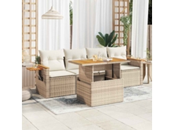 Vidaxl 5 Pcs Conj. Sofás P/ Jardim C/ Almofadões Vime Pe/acácia Bege