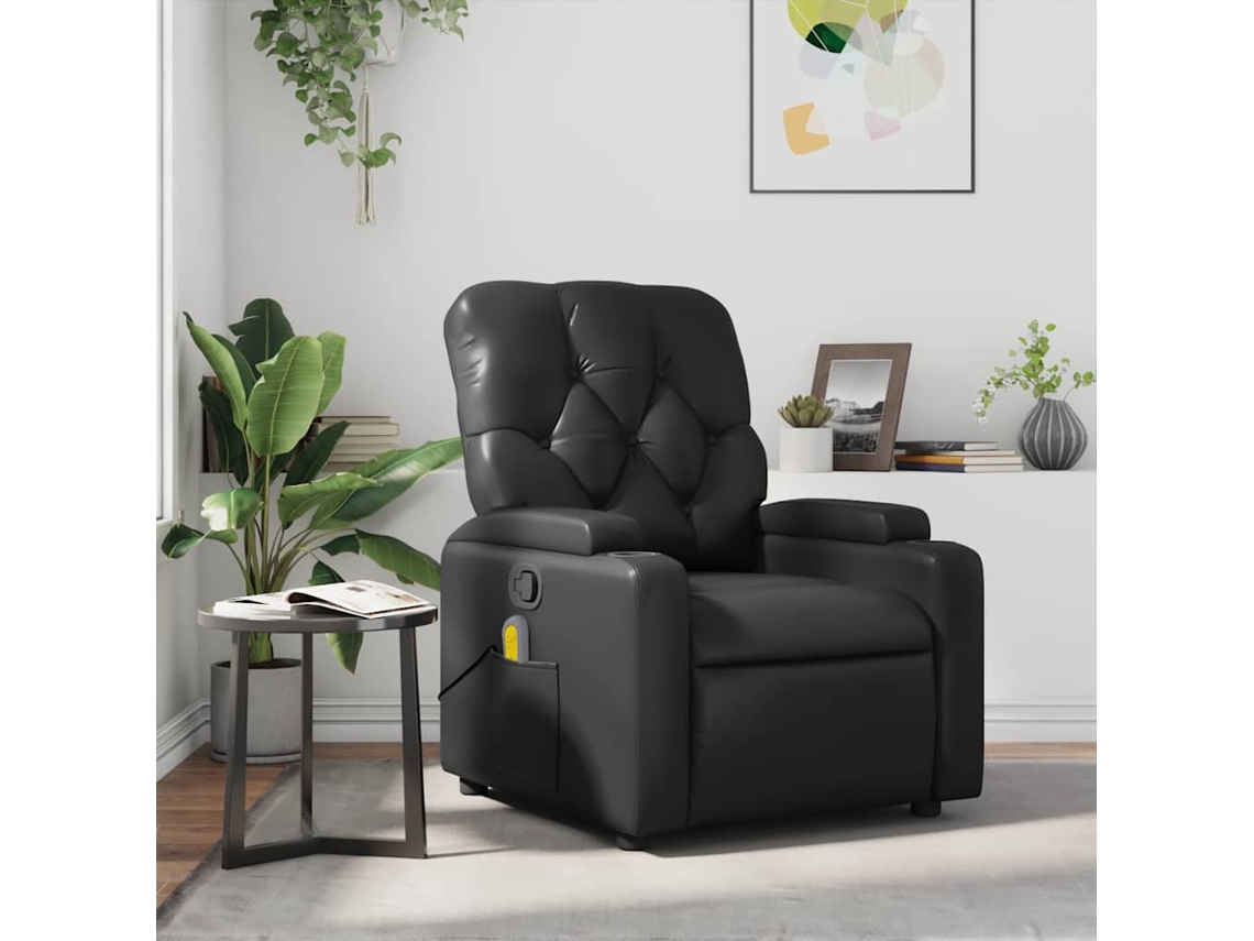 Vidaxl Poltrona De Massagens Reclinável Couro Artificial Preto