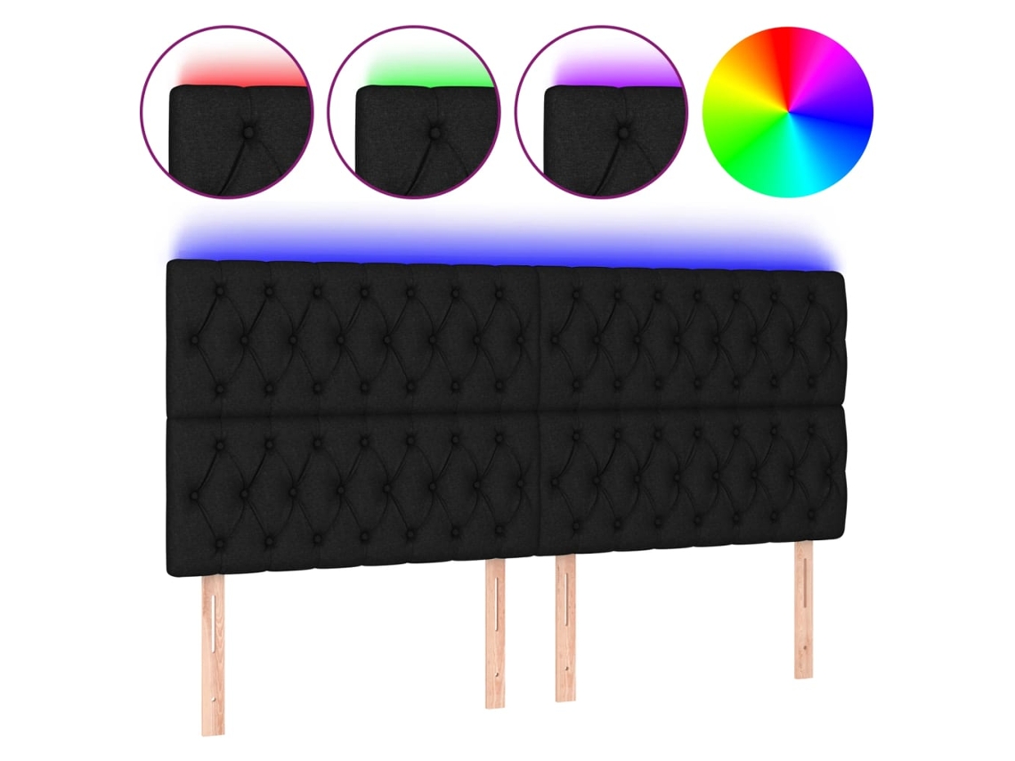 Cabeceira de Cama com Luzes Led Tecido Preto MAISON EXCLUSIVE (180x7x118 cm)
