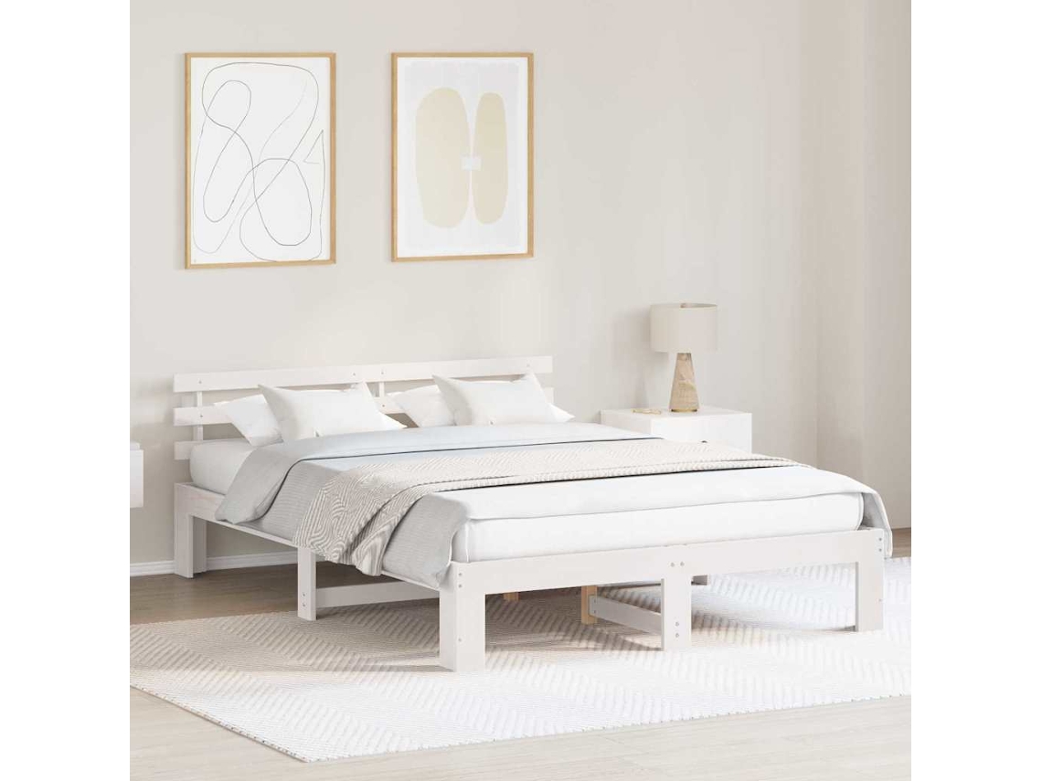 Vidaxl Estrutura da Cama com Cabeceira Branco 160 X 200 Cm