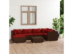 Vidaxl 7 Pcs Conjunto Lounge Jardim C/ Almofadões Vime Pe Castanho