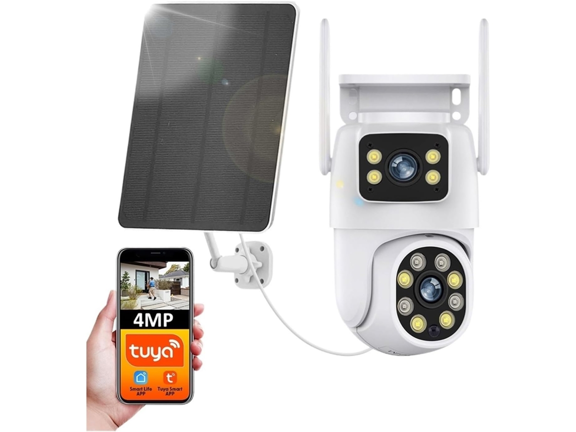 Câmera Wi fi de 4mp com Lente Dupla, Bateria, Colorida, Solar, Visão Noturna, Detecção de Movimento Pir e Rastreamento. SFUSHOS