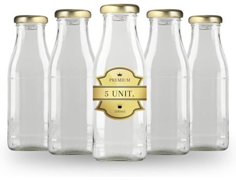5 Garrafas de Vidro Vazias de 500 Ml com Tampa Garrafas de Vidro para Sumos Leite Churrasco Molhos Piqueniques Casamentos ESPÍRITO REBELDE