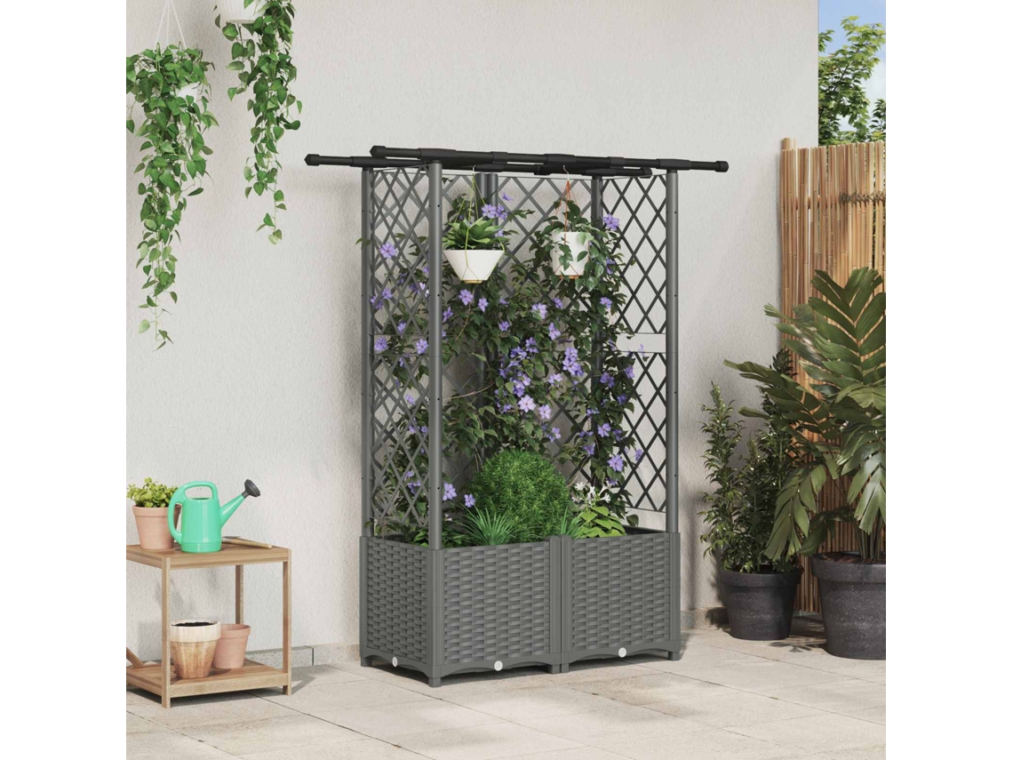 Vidaxl Cama Elevada Com Treliça E Telhado Cinzento-claro Pp