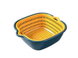 Conjunto de Cestos de Lavagem e Escorredor de Plástico para Legumes e Frutas com Duas Camadas | S/MARCA
