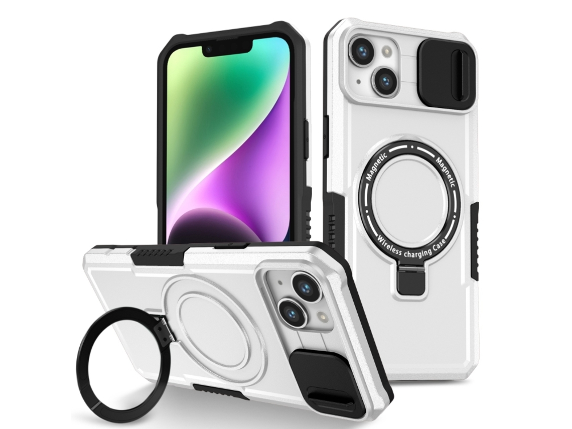 Capa Zruxe Compativel Com Iphone 14 Plus (sliding Camshield - Magsafe - Tpu Hybrid Pc - Preto - Branco)
